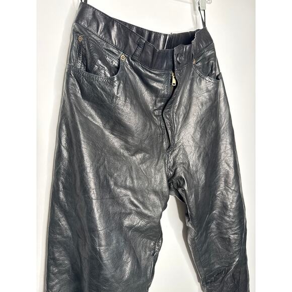 Vintage Wilsons Black Leather Pants 80s High Waist Rocker biker waist 32 - Picture 16 of 16